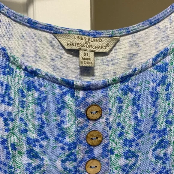 Linen Sleeveless Top Blue and Green Print - Picture 5 of 8